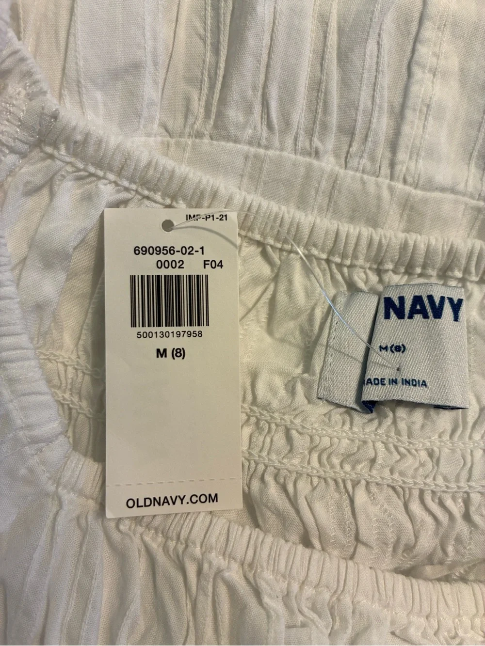 Old Navy Girls M Medium (8) White Peasant Dress Short Sleeve